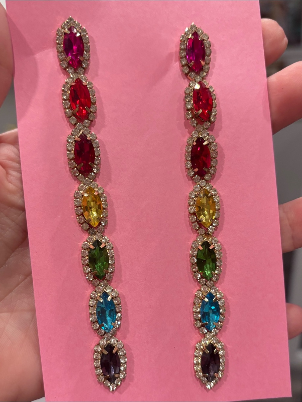 Christian Siriano Pride Rainbow Crystal Statement Earrings Gold Tone Glam